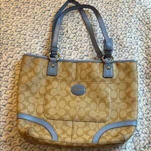 Coach Beige and Light Blue Tote Bag
